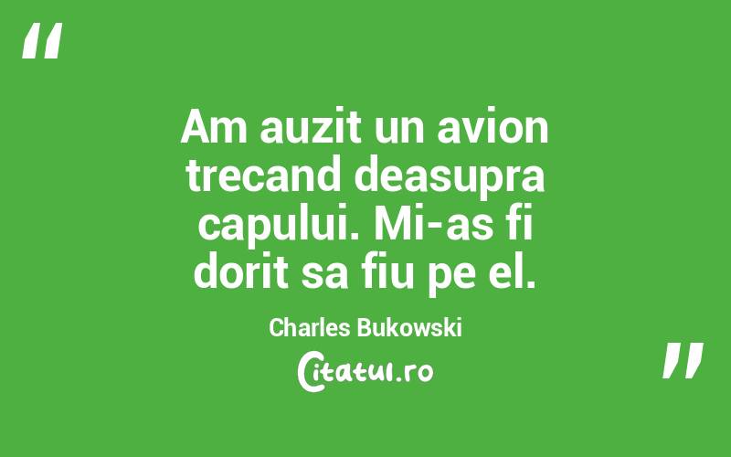 Am auzit un avion trecand deasupra capului. Mi-as fi dorit sa fiu pe el. Charles Bukowski