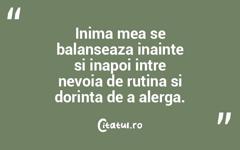 Inima mea se balanseaza inainte si inapoi intre nevoia de rutina si dorinta de a alerga. 