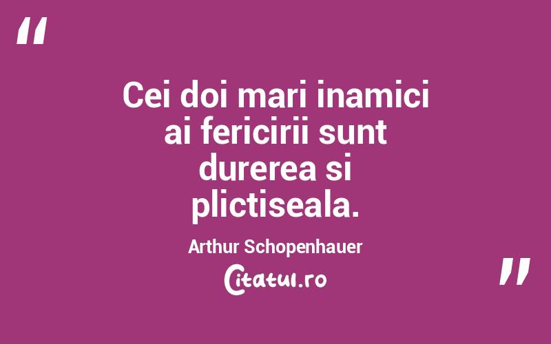 Cei doi mari inamici ai fericirii sunt durerea si plictiseala. Arthur Schopenhauer