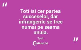Toti isi cer partea succeselor, dar infrangerile se trec numai pe seama unuia. Tacit...