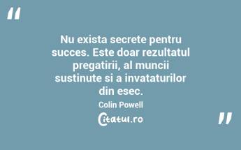 Nu exista secrete pentru succes. Este doar rezultatul pregatirii, al muncii sustinute si a invataturilor din esec. Colin Powell...
