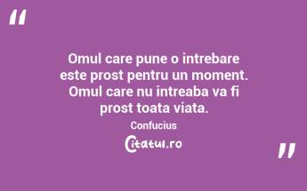 Omul care pune o intrebare este prost pentru un moment. Omul care nu intreaba va fi prost toata viata. Confucius...