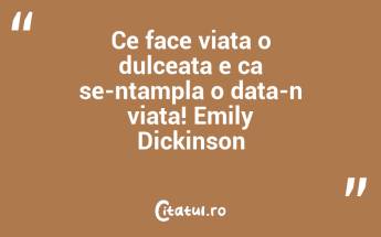 Ce face viata o dulceata e ca se-ntampla o data-n viata! Emily Dickinson...