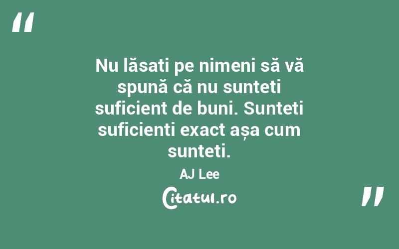 Nu lăsați pe nimeni să vă spună că nu sunteți suficient de buni. Sunteți suficienți exact așa cum sunteți. AJ Lee