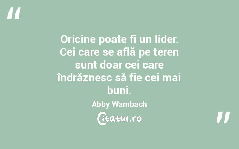 Oricine poate fi un lider. Cei care se află pe teren sunt doar cei care îndrăznesc să fie cei mai buni. Abby Wambach