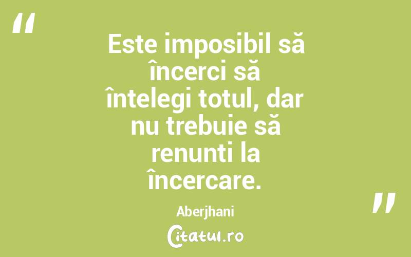 Este imposibil să încerci să înțelegi totul, dar nu trebuie să renunți la încercare. Aberjhani