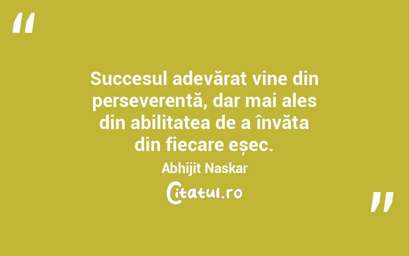 Succesul adevărat vine din perseverență, dar mai ales din abilitatea de a învăța din fiecare eșec. Abhijit Naskar
