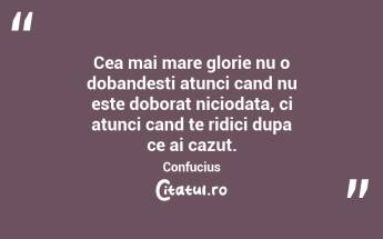 Cea mai mare glorie nu o dobandesti atunci cand nu este doborat niciodata, ci atunci cand te ridici dupa ce ai cazut. Confucius...
