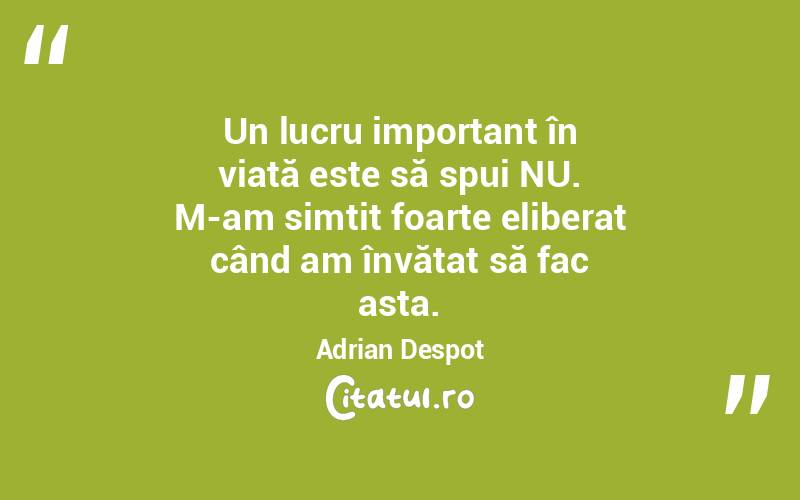 Un lucru important în viață este să spui NU. M-am simțit foarte eliberat când am învățat să fac asta. Adrian Despot