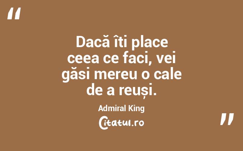 Dacă îți place ceea ce faci, vei găsi mereu o cale de a reuși. Admiral King