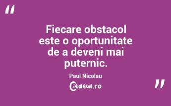 Fiecare obstacol este o oportunitate de a deveni mai puternic. Paul Nicolau...