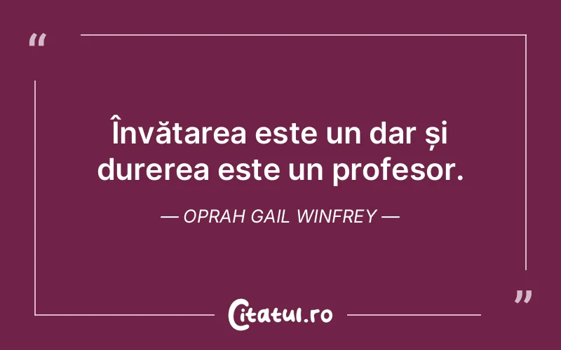 Învățarea este un dar și durerea este un profesor. Oprah Gail Winfrey