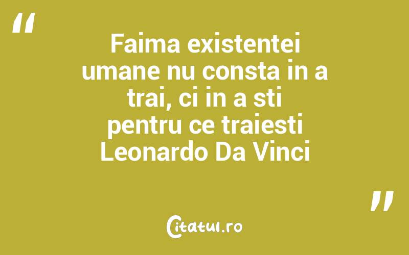 Faima existentei umane nu consta in a trai, ci in a sti pentru ce traiesti Leonardo Da Vinci