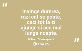 Invinge durerea, razi cat se poate, caci tot la zi ajunge si cea mai lunga noapte. William Shakespeare...