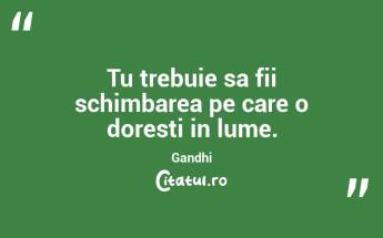 Tu trebuie sa fii schimbarea pe care o doresti in lume. Gandhi...