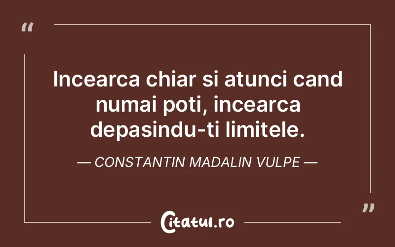 Incearca chiar si atunci cand numai poti, incearca depasindu-ti limitele. Constantin Madalin Vulpe
