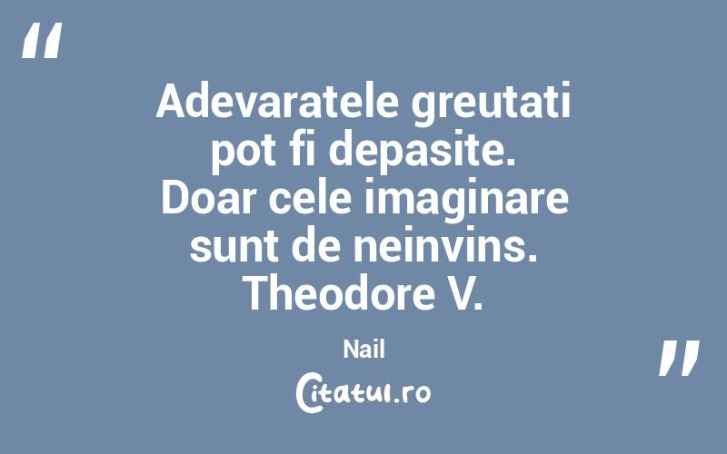 Adevaratele greutati pot fi depasite. Doar cele imaginare sunt de neinvins. Theodore V. Nail