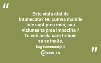Este viata atat de intunecata? Nu cumva mainile tale sunt prea mici, sau viziunea ta prea impaclita ? Tu esti acela care trebuie sa se inalte. Dag Hammarskjold...