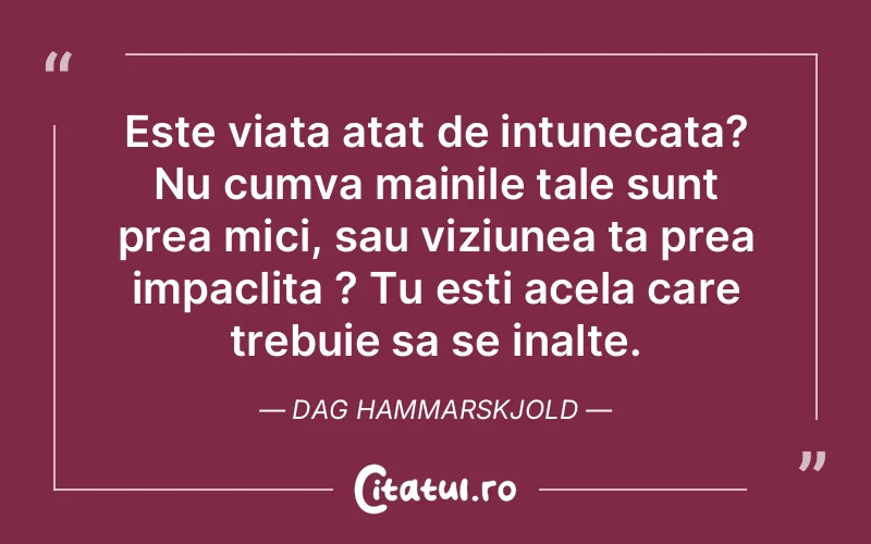 Este viata atat de intunecata? Nu cumva mainile tale sunt prea mici, sau viziunea ta prea impaclita ? Tu esti acela care trebuie sa se inalte. Dag Hammarskjold