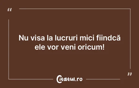 Nu visa la lucruri mici fiindcă ele vor... Nu visa la lucruri mici fiindcă ele vor...