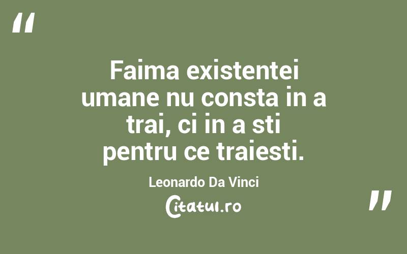 Faima existentei umane nu consta in a trai, ci in a sti pentru ce traiesti. Leonardo Da Vinci