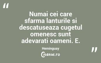 Numai cei care sfarma lanturile si descatuseaza cugetul omenesc sunt adevarati oameni. E. Heminguay...