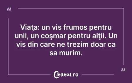 Viaţa: un vis frumos pentru unii, un co...
