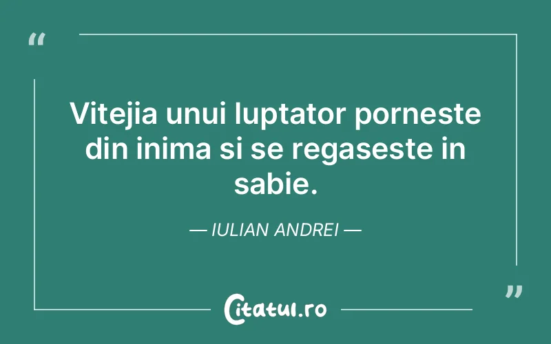 Vitejia unui luptator porneste din inima si se regaseste in sabie. Iulian Andrei