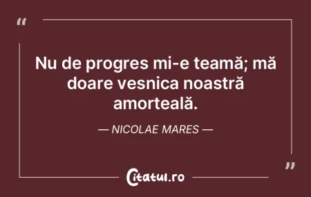 Nu de progres mi-e teamă; mă doare ve�...