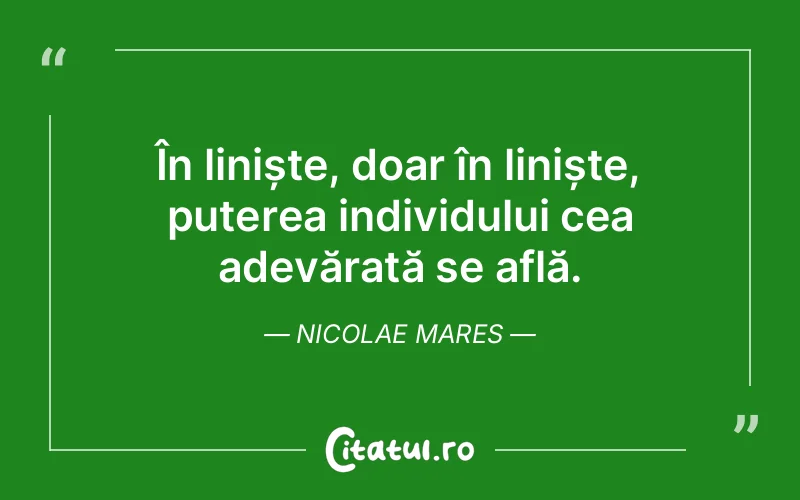 În liniște, doar în liniște, puterea individului cea adevărată se află. Nicolae Mares