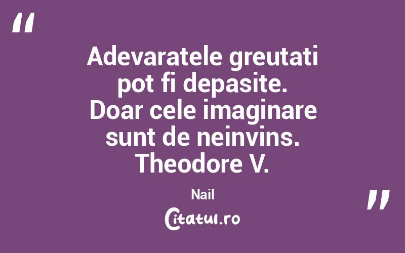 Adevaratele greutati pot fi depasite. Doar cele imaginare sunt de neinvins. Theodore V. Nail