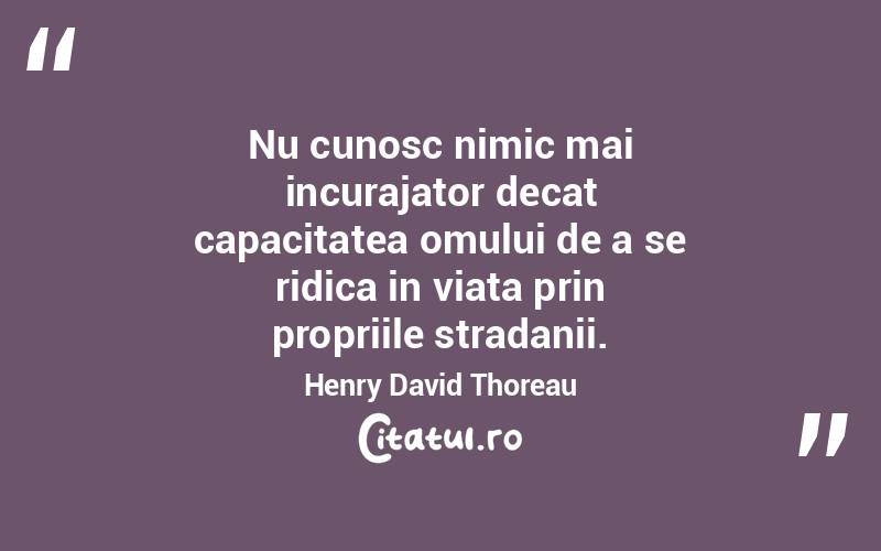 Nu cunosc nimic mai incurajator decat capacitatea omului de a se ridica in viata prin propriile stradanii. Henry David Thoreau