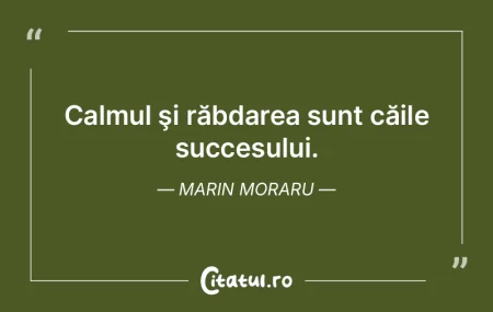 Calmul şi răbdarea sunt căile succesu... Calmul şi răbdarea sunt căile succesu...