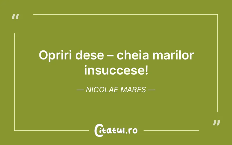 Opriri dese – cheia marilor insuccese! Nicolae Mares