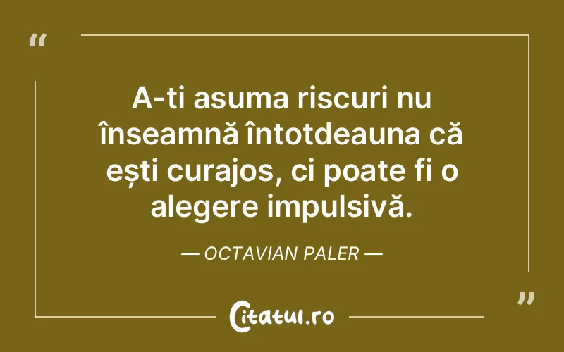 A-ți asuma riscuri nu înseamnă întotdeauna că ești curajos, ci poate fi o alegere impulsivă. Octavian Paler