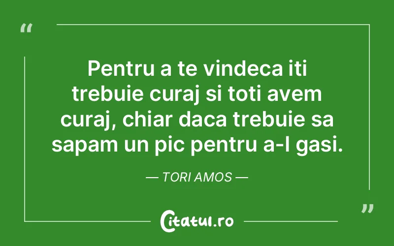 Pentru a te vindeca iti trebuie curaj si toti avem curaj, chiar daca trebuie sa sapam un pic pentru a-l gasi. Tori Amos