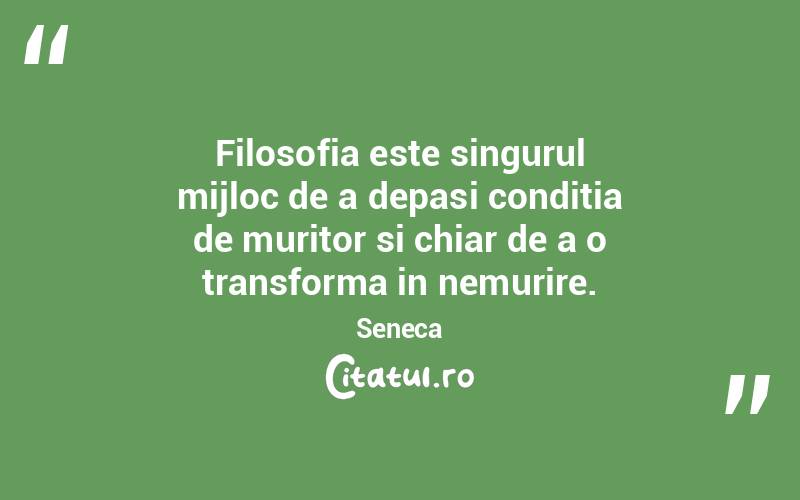 Filosofia este singurul mijloc de a depasi conditia de muritor si chiar de a o transforma in nemurire. Seneca