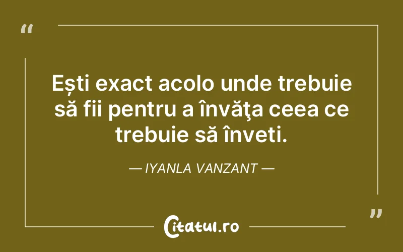 Ești exact acolo unde trebuie să fii pentru a învăţa ceea ce trebuie să înveți. Iyanla Vanzant