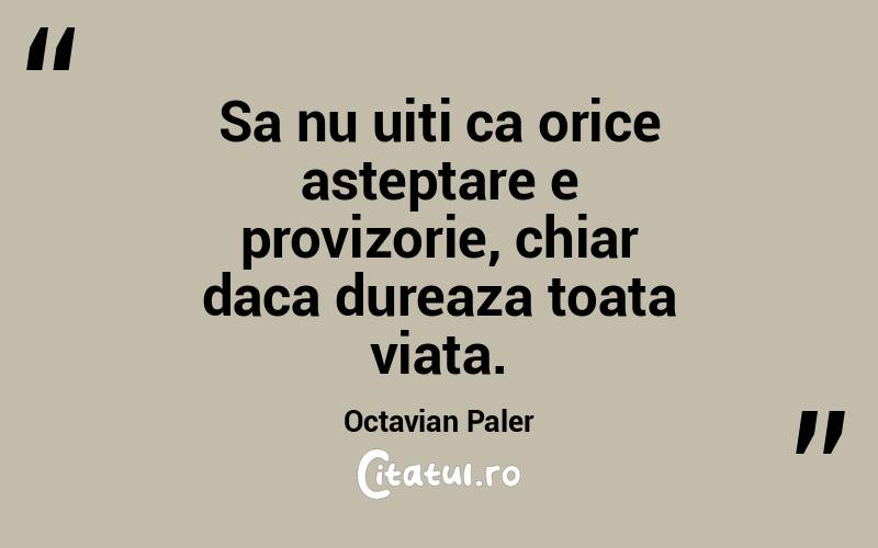 Sa nu uiti ca orice asteptare e provizorie, chiar daca dureaza toata viata. Octavian Paler