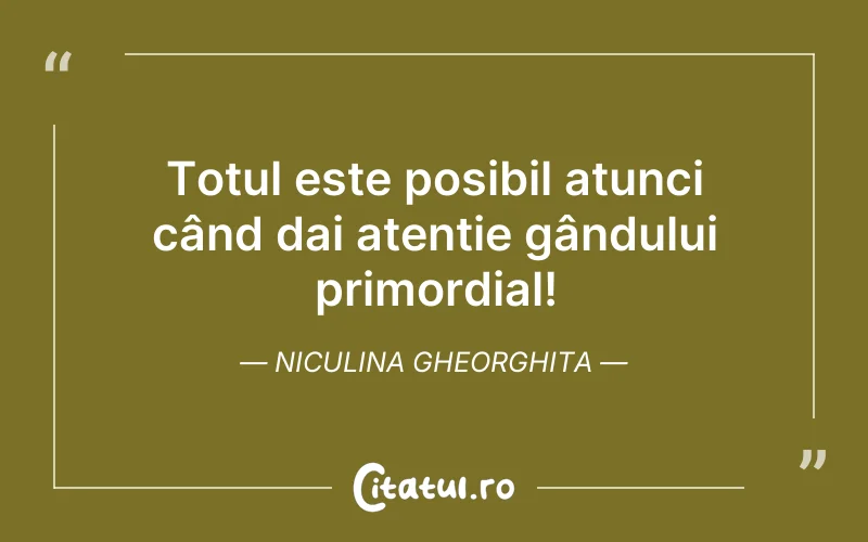 Totul este posibil atunci când dai atenție gândului primordial! Niculina Gheorghita