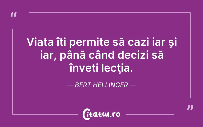 Viața îți permite să cazi iar și iar, până când decizi să înveți lecţia. Bert Hellinger