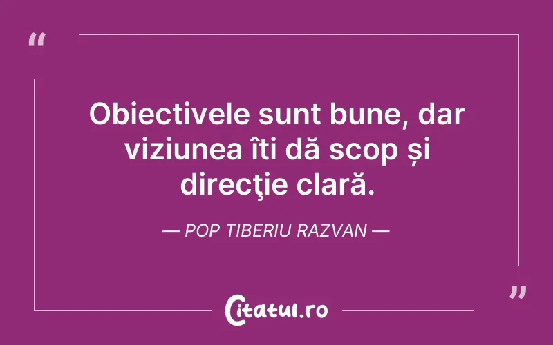 Obiectivele sunt bune, dar viziunea îți dă scop și direcţie clară. Pop Tiberiu Razvan