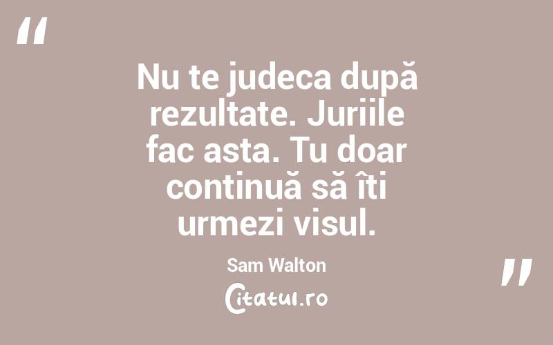 Nu te judeca după rezultate. Juriile fac asta. Tu doar continuă să îți urmezi visul. Sam Walton