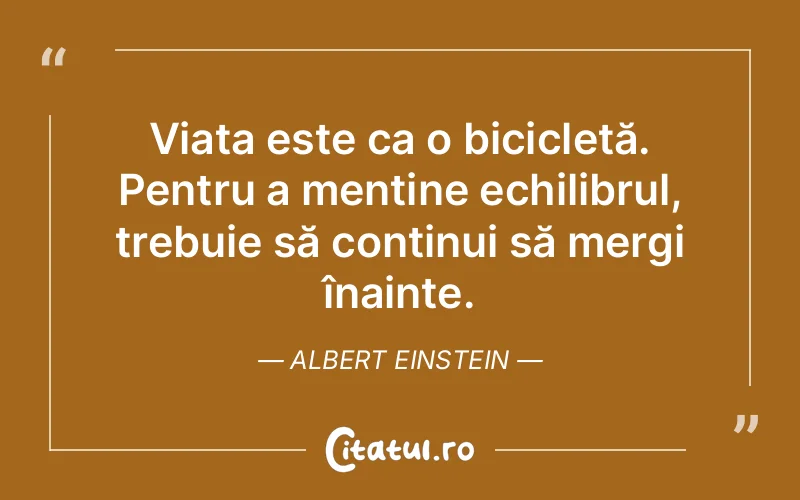 Viața este ca o bicicletă. Pentru a menține echilibrul, trebuie să continui să mergi înainte. Albert Einstein