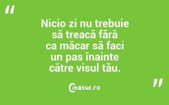 Nicio zi nu trebuie să treacă fără ca măcar să faci un pas înainte către visul tău. ...
