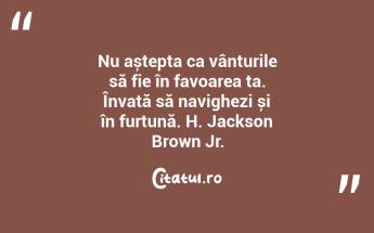 Nu aștepta ca vânturile să fie în favoarea ta. Învață să navighezi și în furtună. H. Jackson Brown Jr....