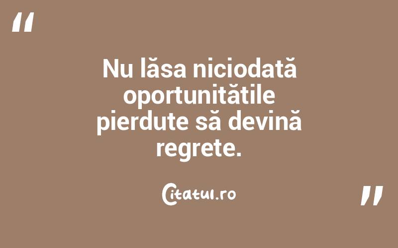 Nu lăsa niciodată oportunitățile pierdute să devină regrete. 