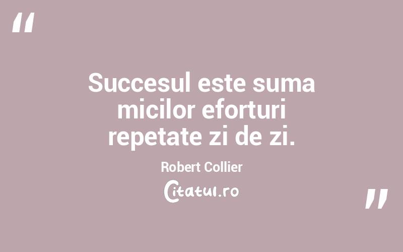 Succesul este suma micilor eforturi repetate zi de zi. Robert Collier