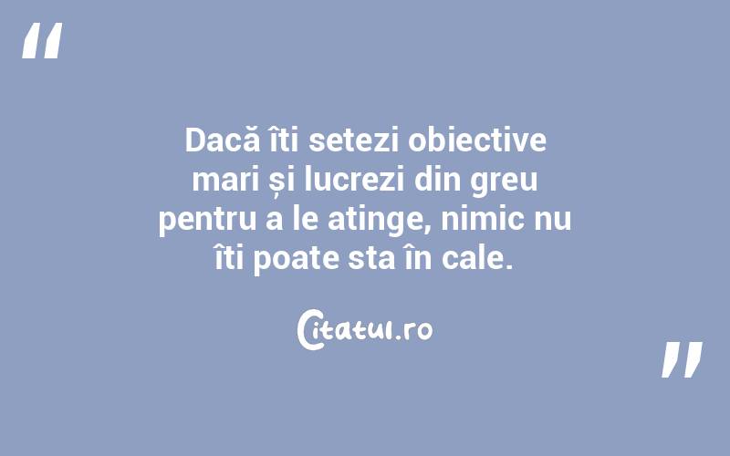 Dacă îți setezi obiective mari și lucrezi din greu pentru a le atinge, nimic nu îți poate sta în cale. 