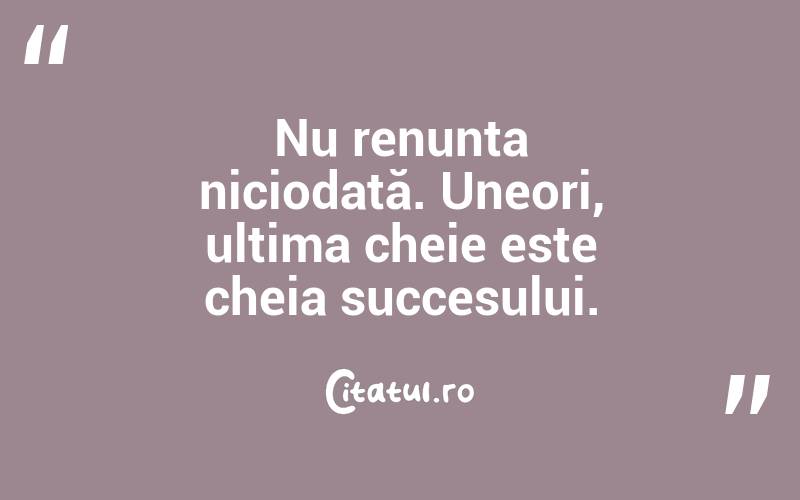 Nu renunța niciodată. Uneori, ultima cheie este cheia succesului. 